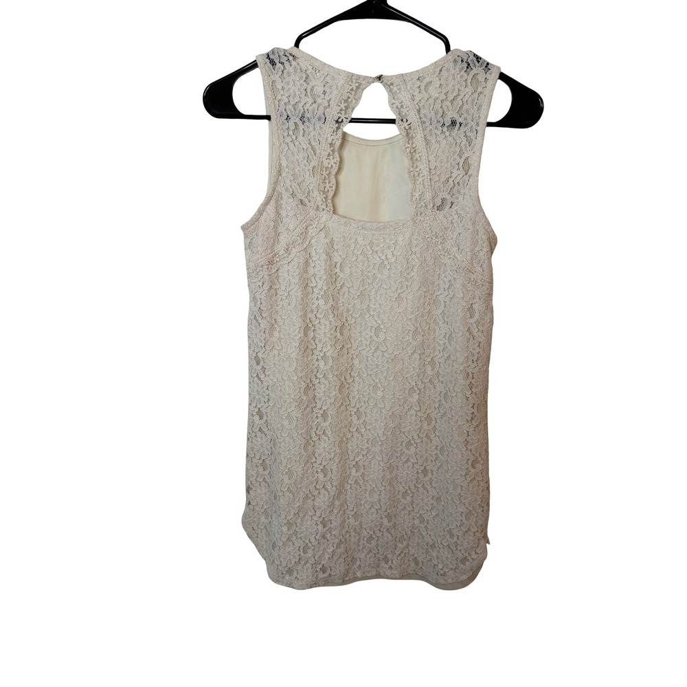 Monteau Los Angeles Cream Floral Lace Sleeveless Keyhole Back Top Small